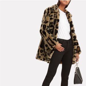 Stand Studio Coat Alexa Faux Fur Leopard Print in Brown Black